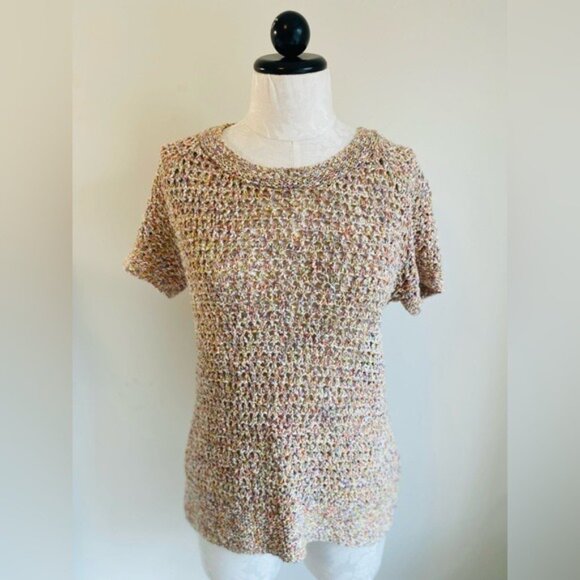 Cabi Women's Open Knit Multi-Color Short Sleeve Cotton Sweater Size M - Picture 2 of 9